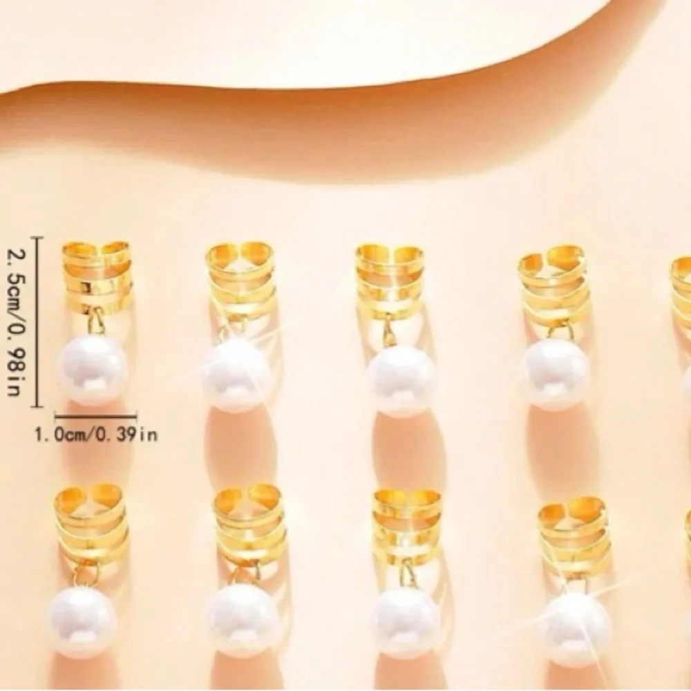 40 Pack Pearl Pendant Golden Hair Cuffs Set Braids Beads Loop Rings Clips